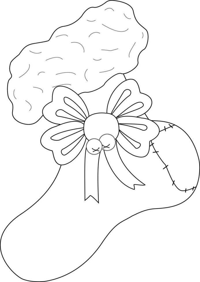 Childrens coloring books. Christmas sock with a bow, Christmas. black and white drawing vector