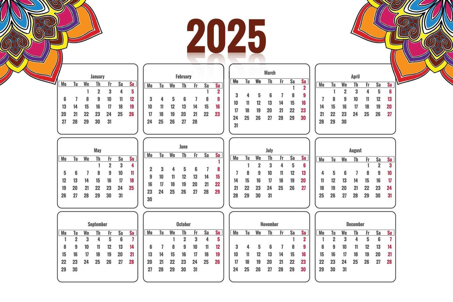 Beautiful new year calendar 2025 template design vector