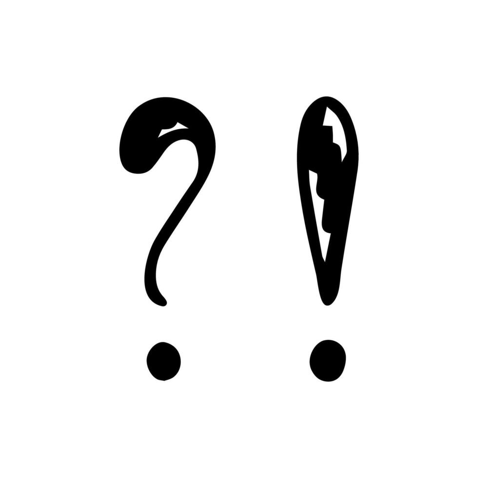 Doodle question and exclamation mark. Brush, crayon, marker hand drawn marks. illustration. Hand drawn punctuation marks. Cute print for t-shirt vector
