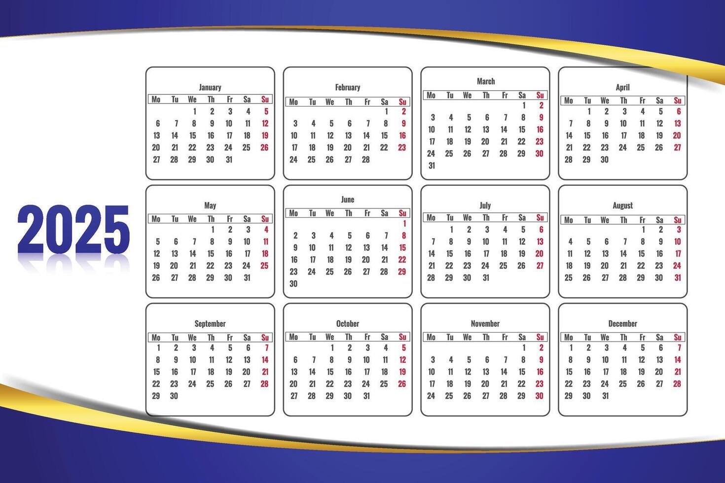 Modern style 2025 beautiful calendar template wave design vector