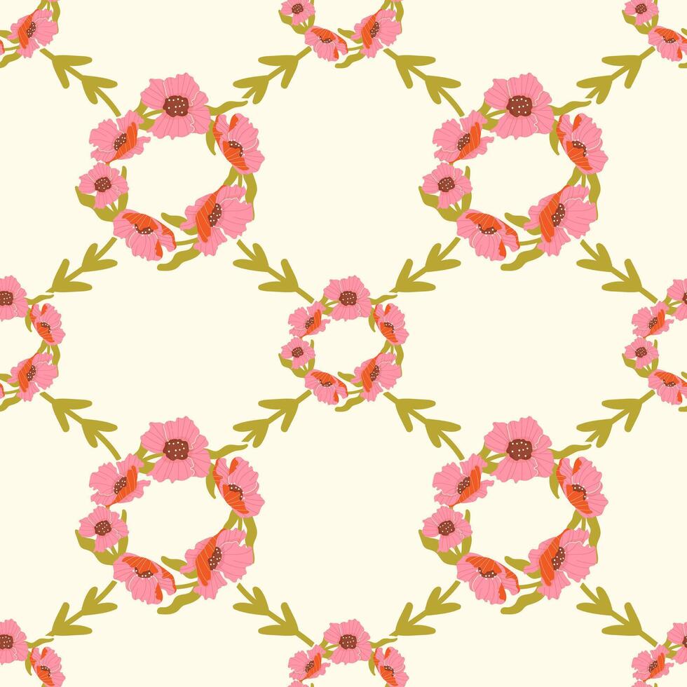 Seamless pattern with a wreath of poppies on a light background vector