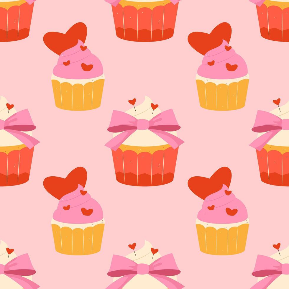 Seamless Valentine's Day cupcake pattern vector