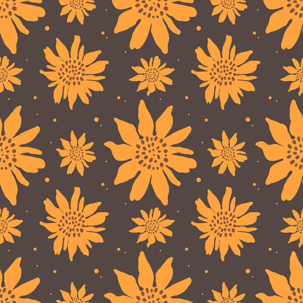 Floral seamless pattern with hand drawn sunflowers on a dark background vector