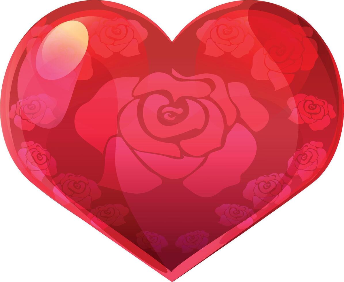 Red glass heart and roses vector