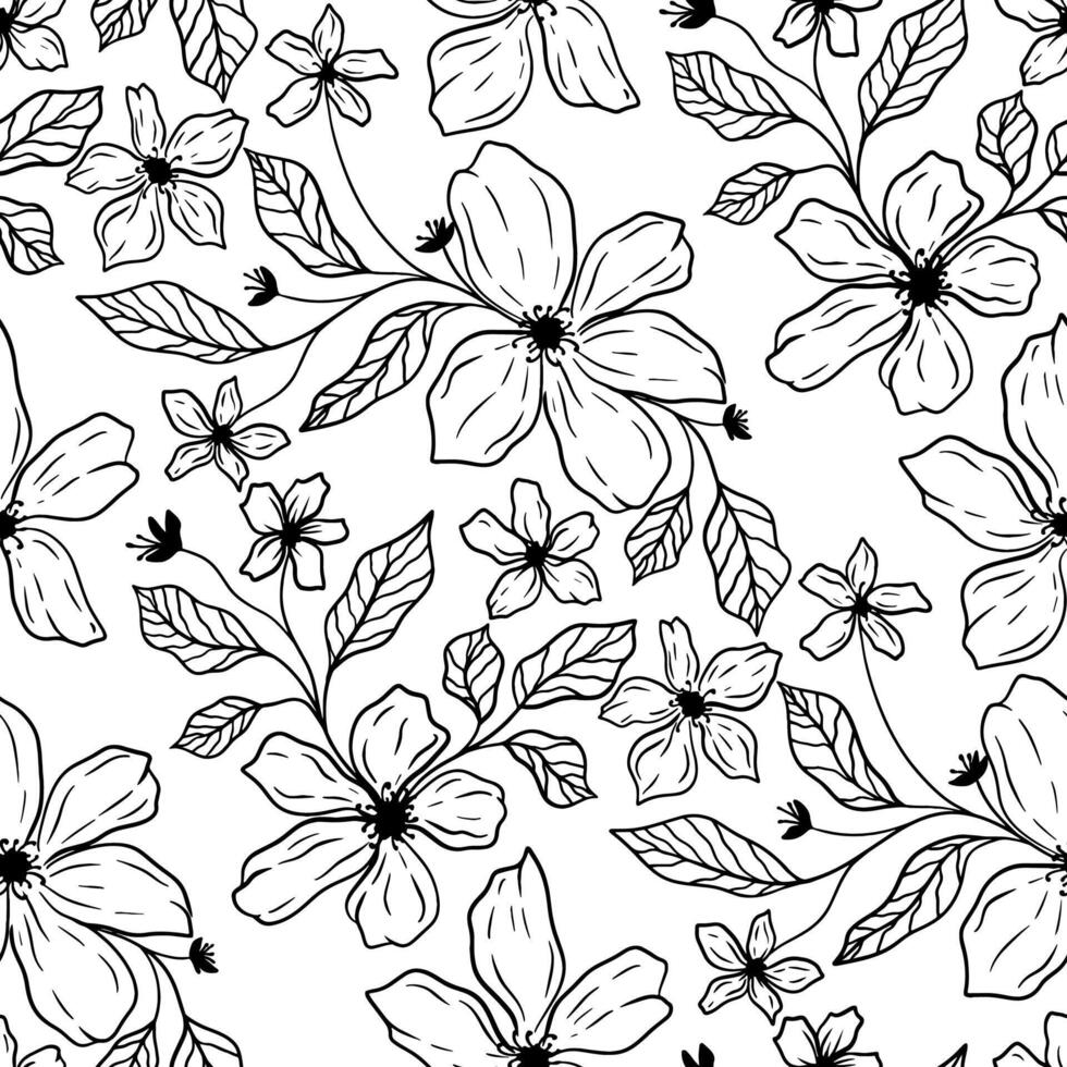 Flowers apple blossom. Spring. The first flowers. Spring flowers. Apple tree. Holidays. Seamless sketch pattern. vector