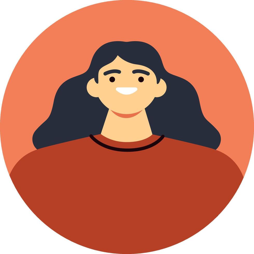 Confidently smiling, a young woman with long, dark hair showcases her vibrant personality in a stylish red top, creating a cheerful and positive portrait filled with energy vector