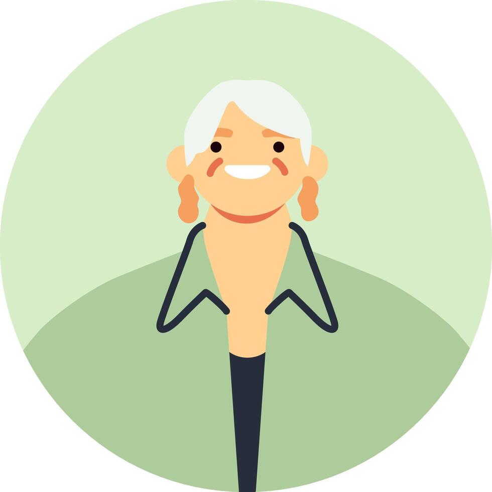 Cheerful older woman with gray hair, wearing a green jacket and distinct earrings, creating a positive and approachable avatar icon for online platforms vector