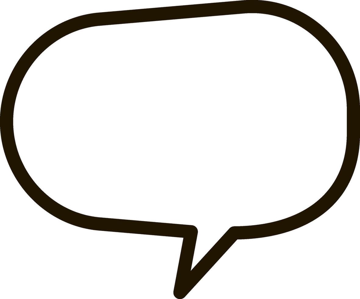 Simple black outline of a rounded empty speech bubble pointing downwards, symbolizing conversation, discussions, and the expression of thoughts or ideas vector