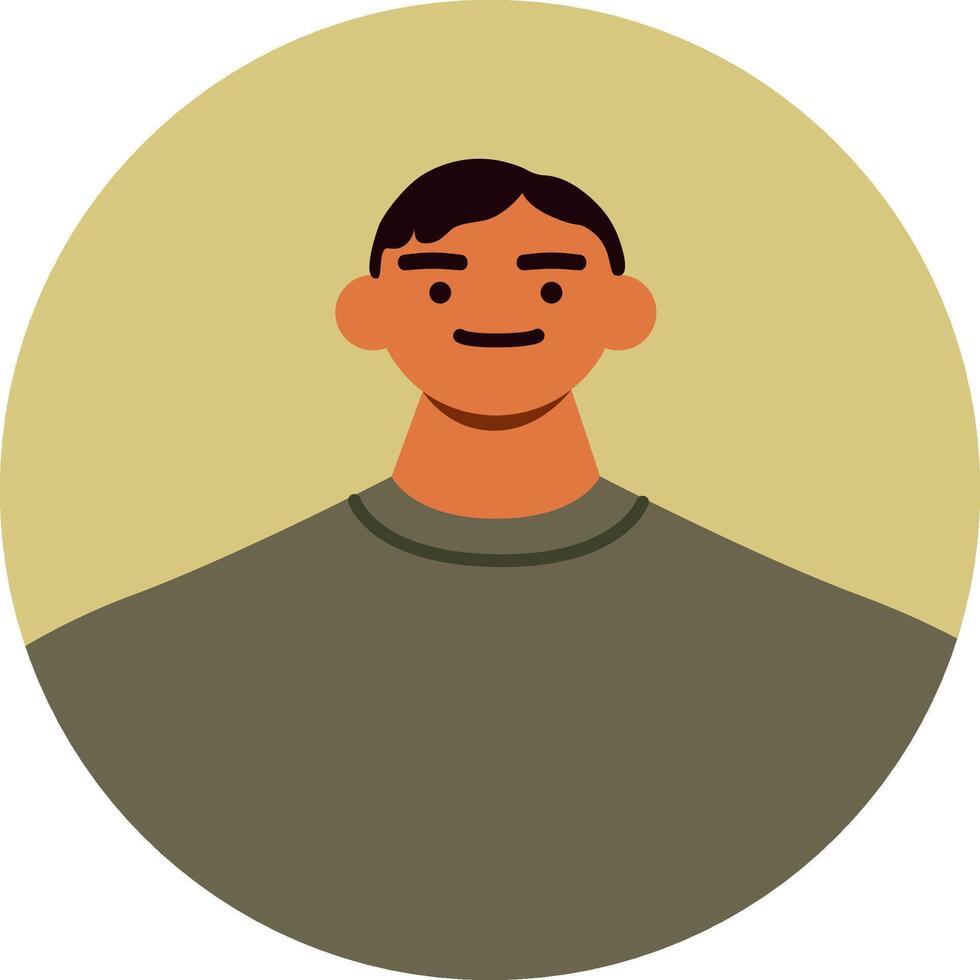 Minimalist illustration of a young man smiling, featuring a simple design with a round frame and a plain background, perfect for profile pictures or avatars vector