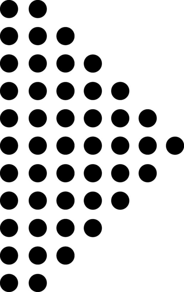 Black dots of varying sizes creating an arrow shape, pointing right against a clean white background. This modern design symbolizes direction, progress, and movement vector