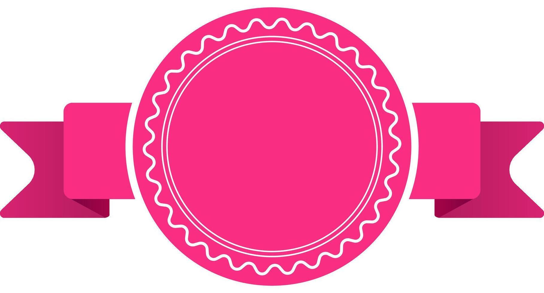 Pink blank round label with ribbon banner represents an award badge, celebrating achievement, quality, or guarantee, ideal for promotional or celebratory design vector