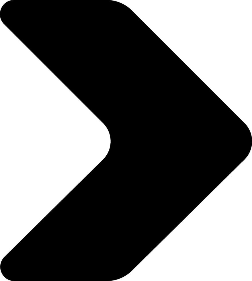 Simple black arrow pointing to the right with rounded edges, ideal for indicating direction, progress, or navigation on a clean white background vector