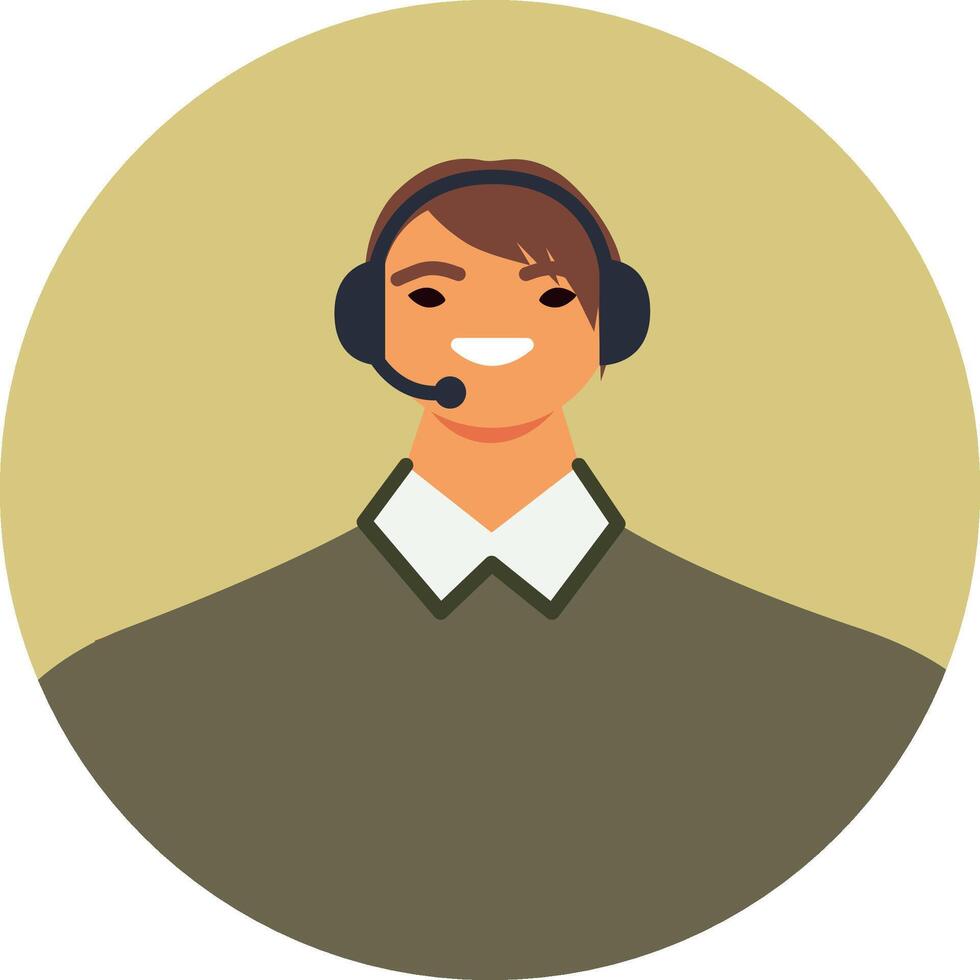 Friendly customer service representative wearing a headset and smiling, providing assistance and support to clients in a professional and helpful manner vector