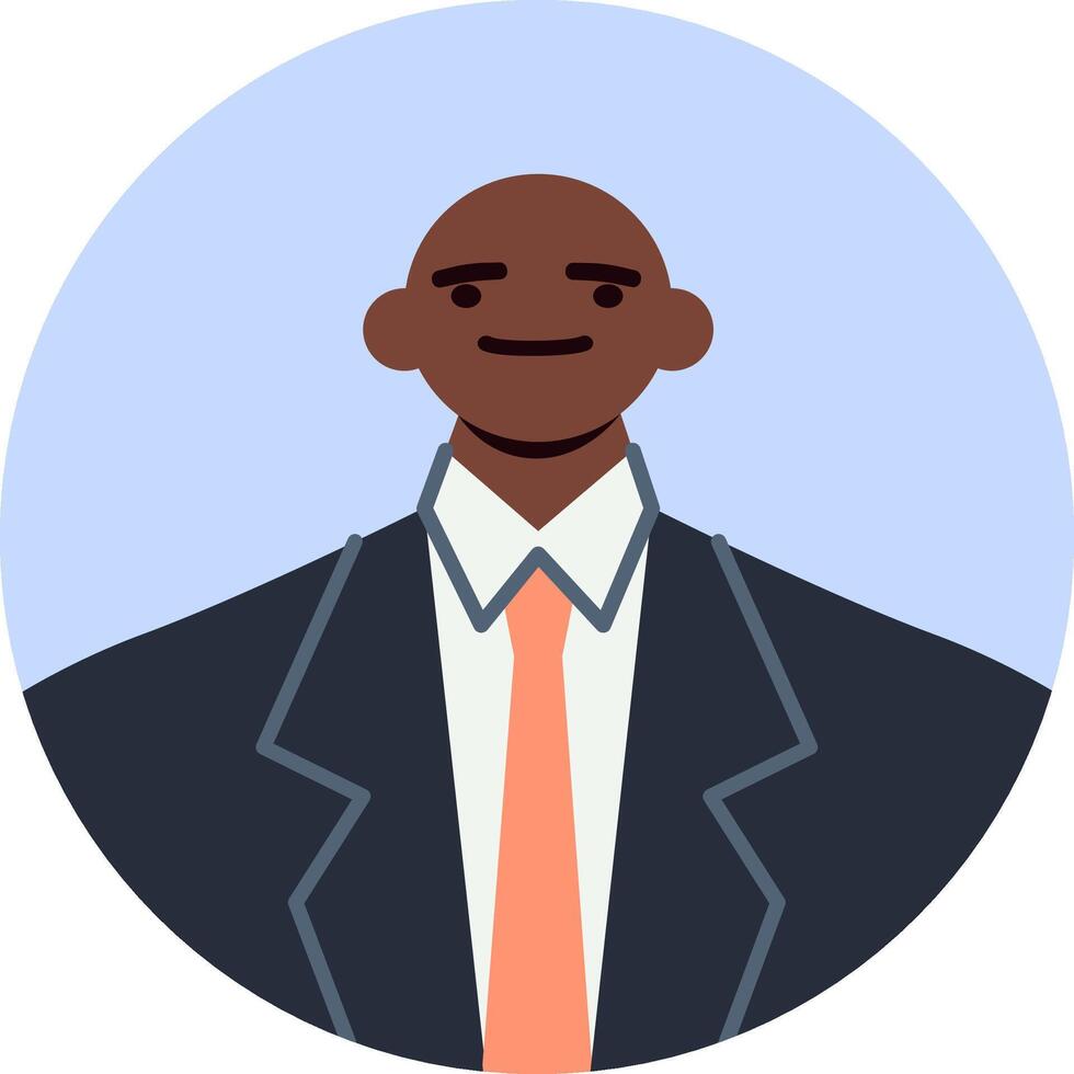 Bust portrait illustration of a smiling confident businessman wearing suit and tie, depicted in a simple and modern style against a circular blue background vector