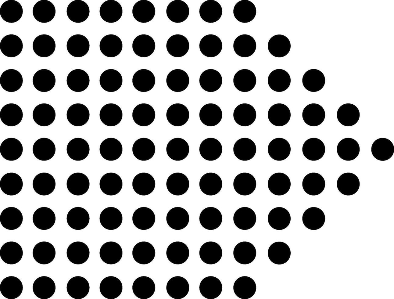 Black dots of decreasing size are forming an arrow shape pointing to the right on a white background, creating a simple yet effective visual representation of direction and movement vector