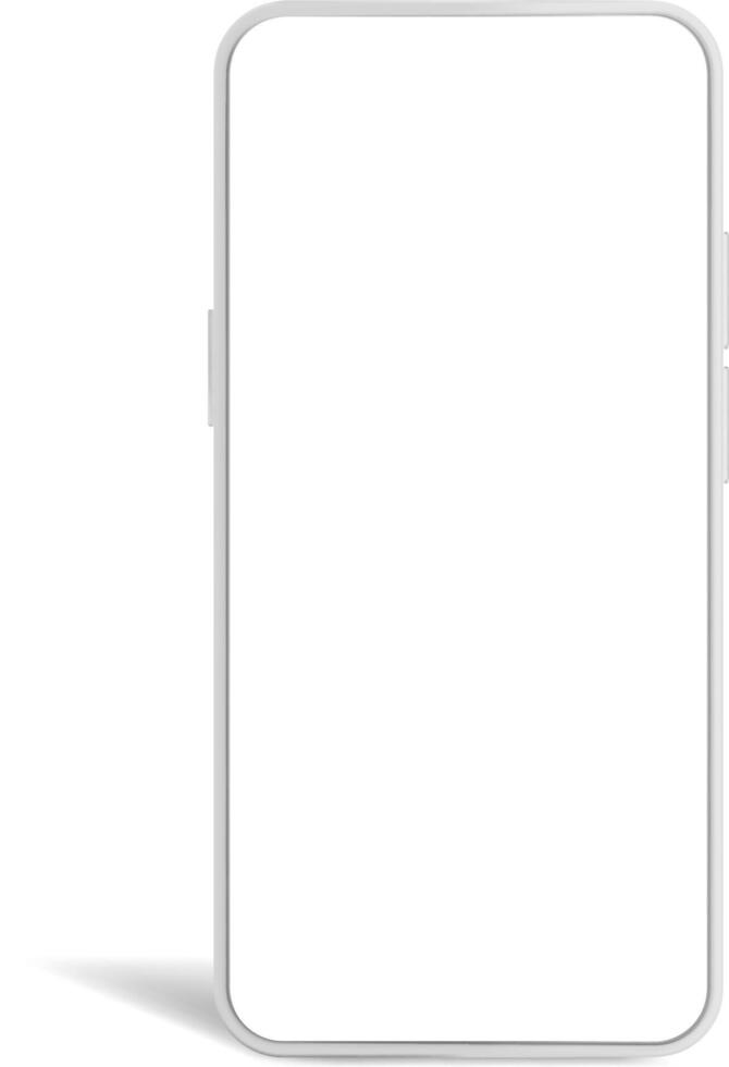 Modern white smartphone with blank screen showing empty copy space for your app or website design, isolated on white background with soft shadow vector