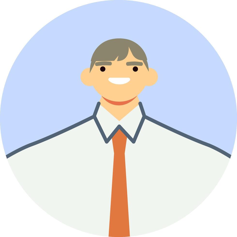 Portrait of a cheerful businessman wearing a white shirt and tie, smiling confidently within a circular frame, conveying professionalism and approachability in corporate settings vector