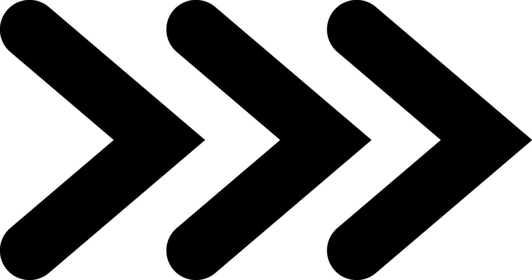 Three bold black arrows pointing right against a pristine white background, creating a striking and dynamic visual element that embodies simplicity and modern design vector