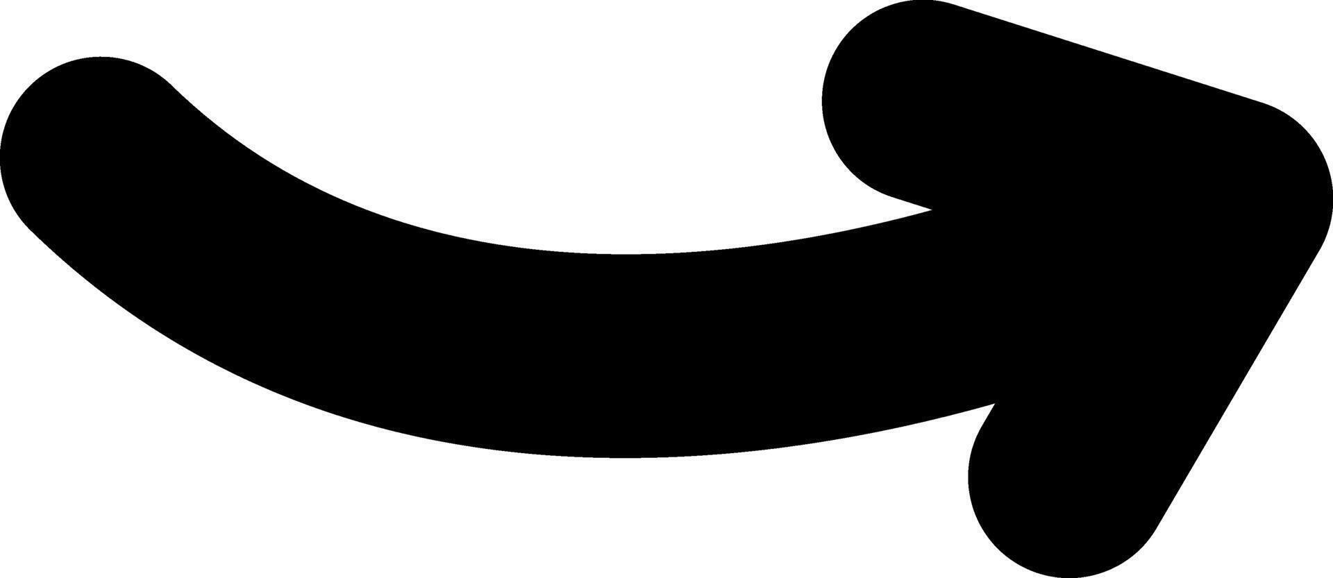 Black curving arrow pointing right against a clean white background, effectively symbolizing direction, movement, and progress in a simple, modern design vector