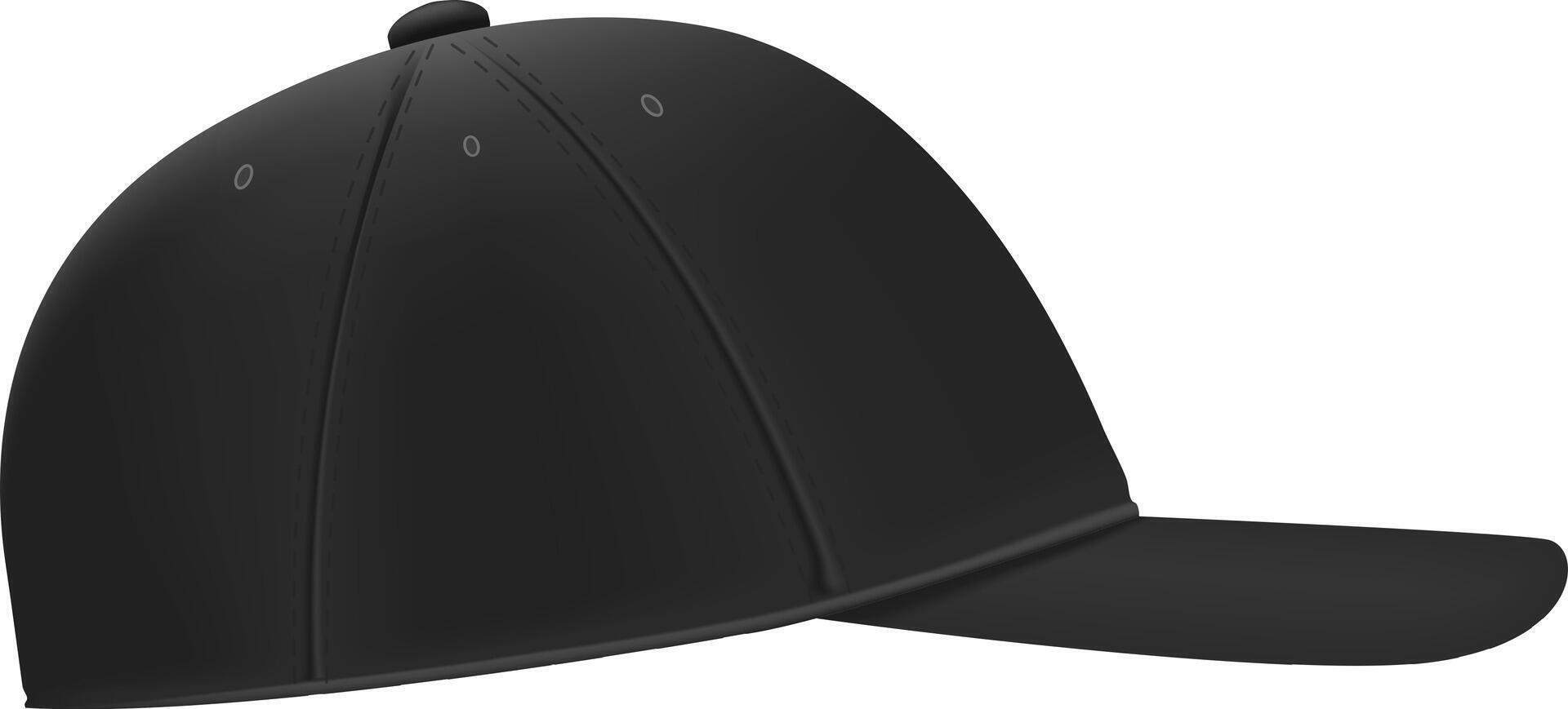 Simple black baseball cap featuring a classic design, perfect for casual wear, sports, or promotions, isolated on a white background for versatile use vector