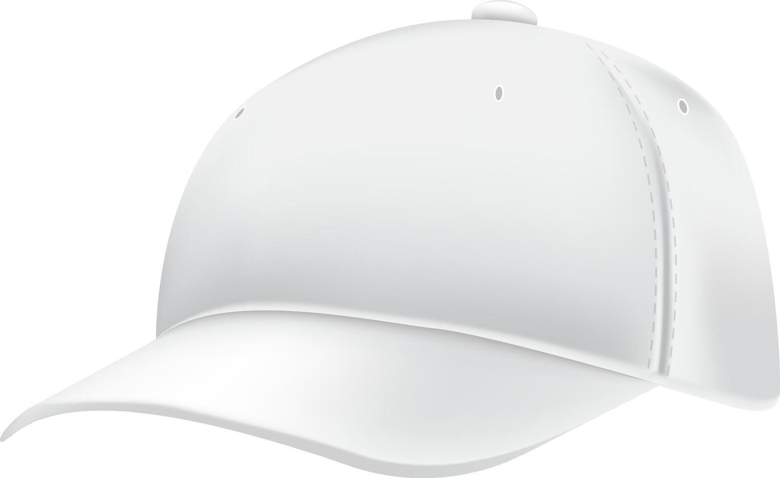 Classic white baseball cap featuring a front view, ideal for displaying designs or logos. Curved visor and breathable eyelets enhance comfort and style for casual wear vector