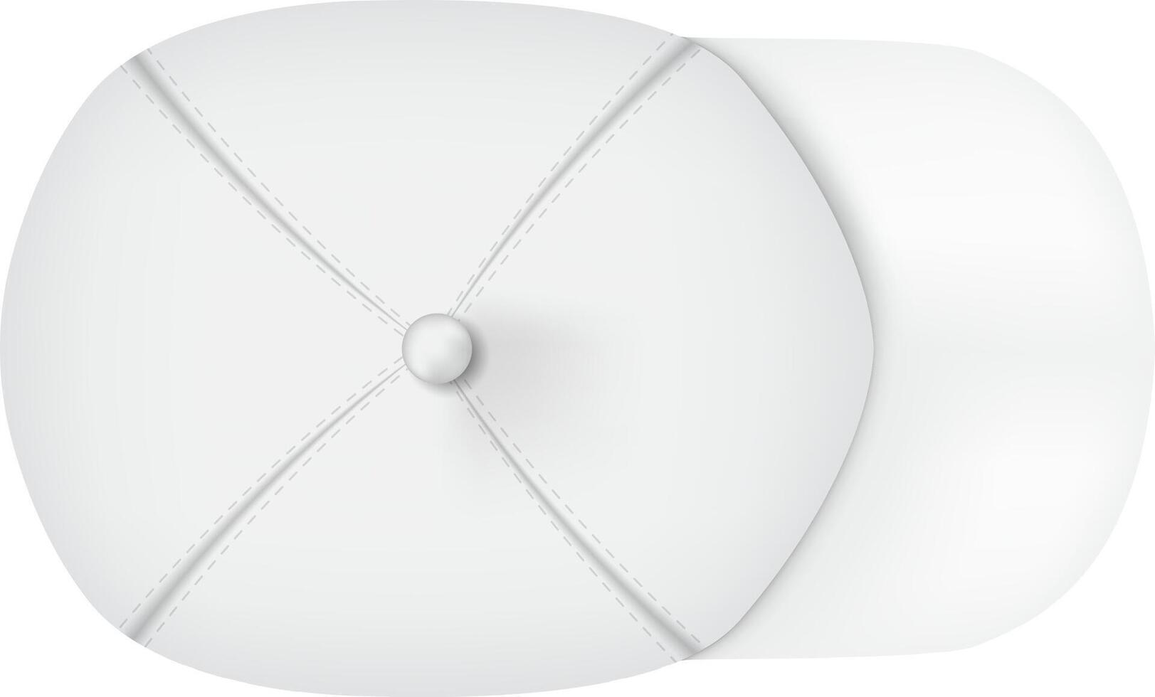 Classic white baseball cap lying on a white background, showcasing its simple design and blank space for customization, ideal for showcasing logos or designs vector