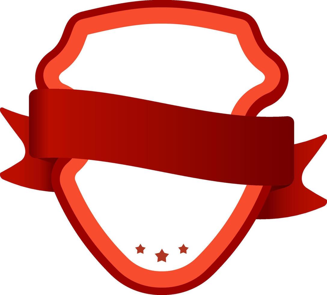 Red ribbon wrapping around an empty shield decorated with three red stars, creating a festive and celebratory design, ideal for promotional or award related projects vector