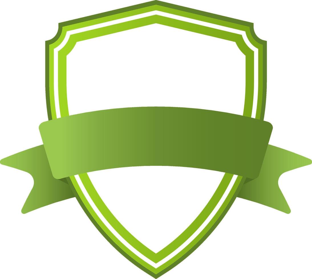 Vibrant green shield featuring a white center and matching green ribbon, symbolizing security, trust, and reliability, ideal for safety and quality branding vector