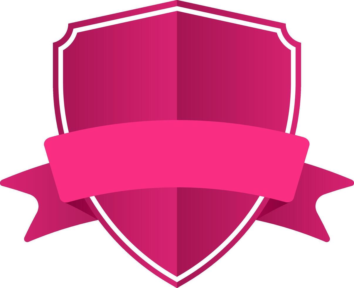 Pink shield with white border featuring a horizontal ribbon, conveying concepts of protection, security, and reliability, ideal for logos and branding vector
