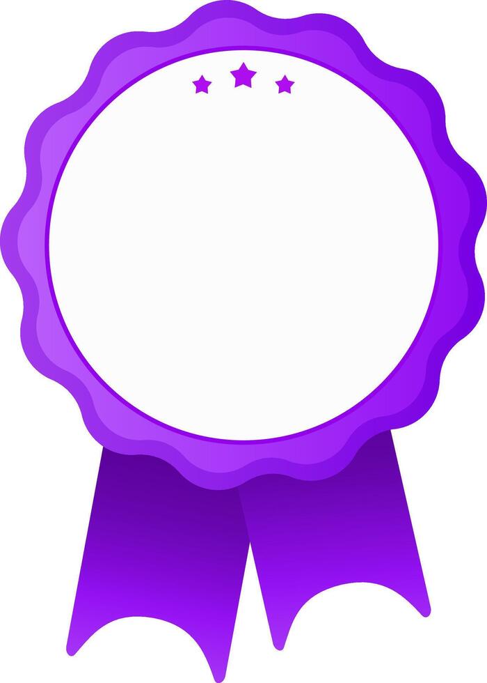 Purple blank award badge with ribbon and three stars representing top quality, achievement, and success, perfect for adding a touch of elegance and prestige vector