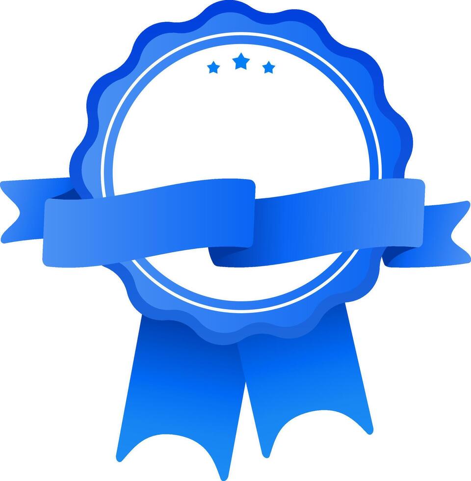 Blue blank award ribbon featuring three stars and ample copy space, representing achievement, quality, and recognition for excellence in various competitions and contests vector