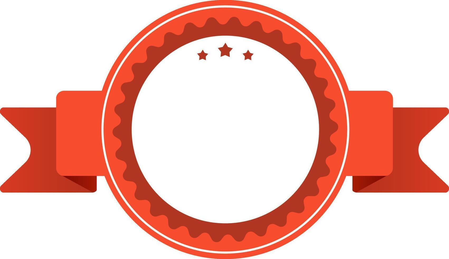 Red circular award badge featuring a textured border, three stars, and a horizontal ribbon, symbolizing achievement, recognition, and quality vector
