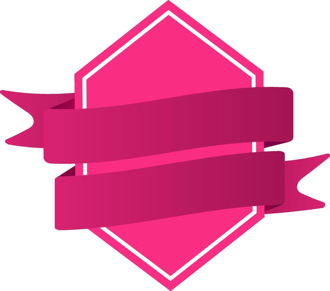 Pink ribbon banner wrapping around a pink hexagon with white border creating a perfect design for labels, logos, badges, stickers, or emblems vector