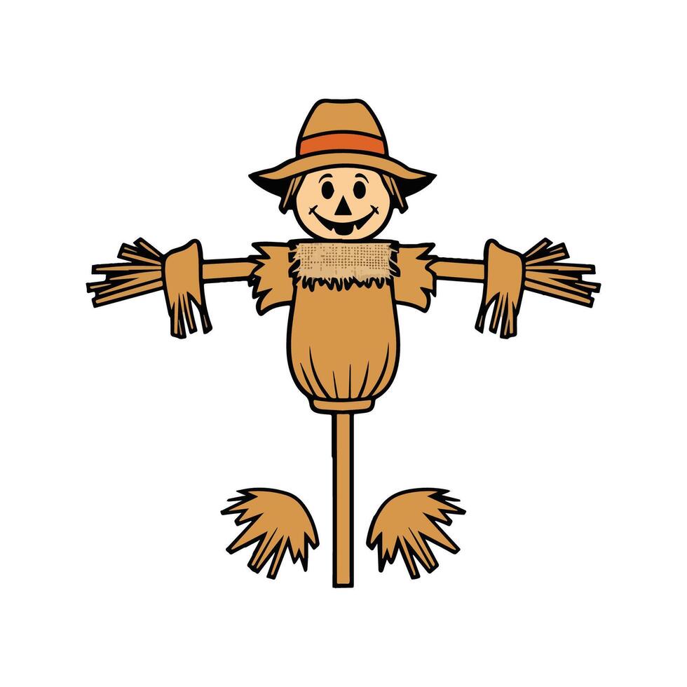Scarecrow Flat Illustration, Straw Figure, Tattered Clothing, Stylized Design vector