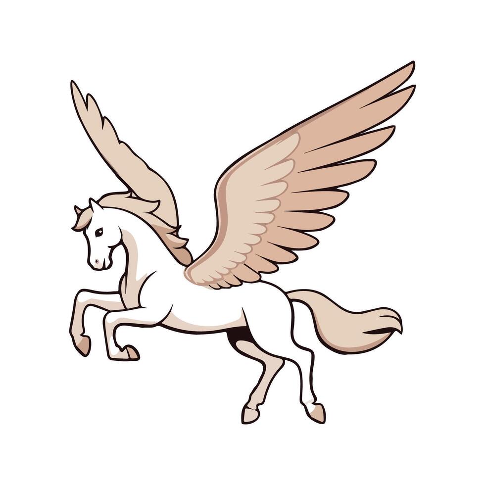 Pegasus Flat Illustration, Winged Horse, Sleek Design, Minimalistic Style, White Body, Modern Aesthetic vector
