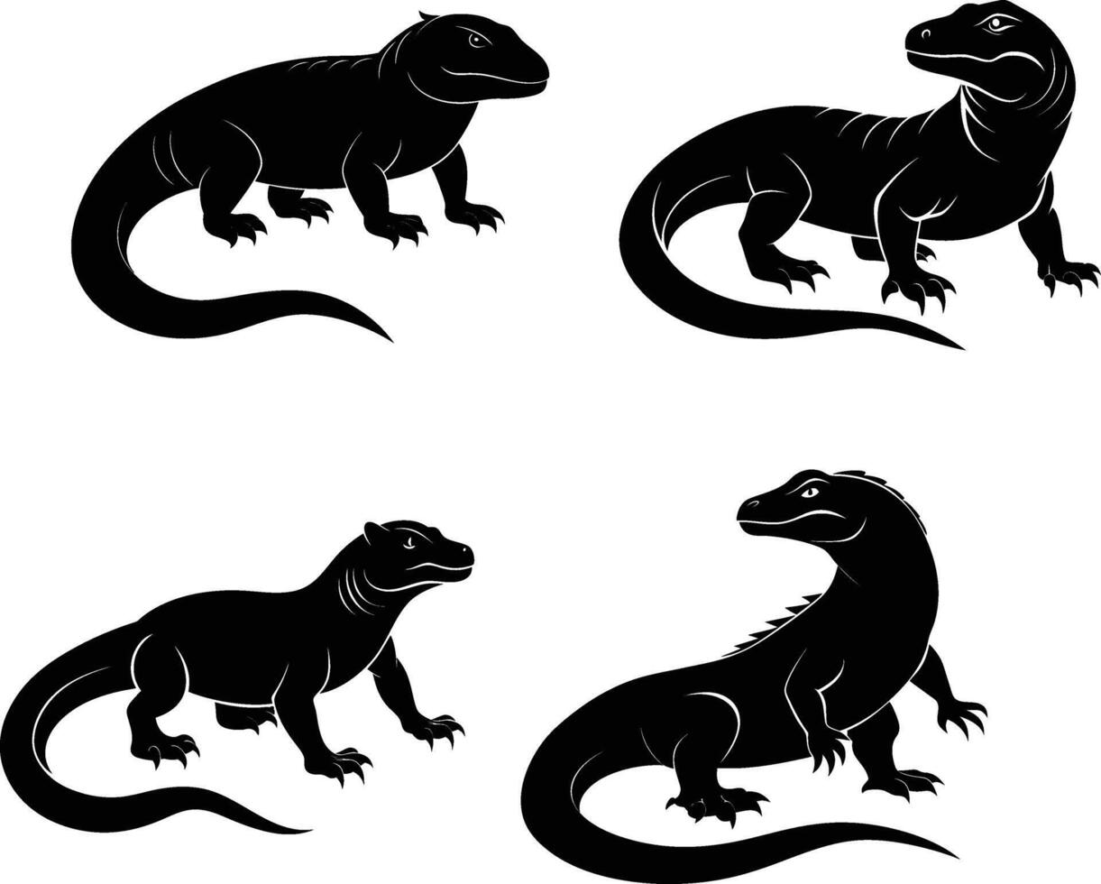 Komodo Dragon logo silhouette black and white vector