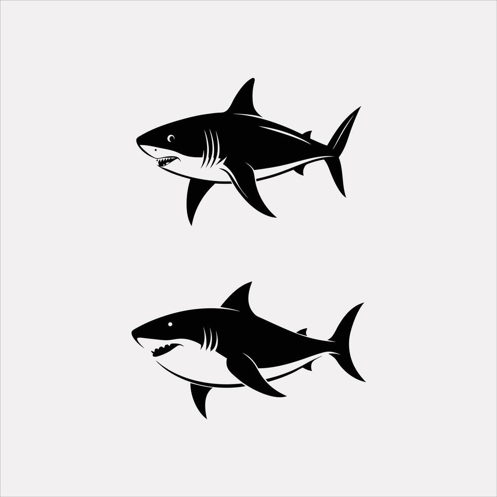 Two black and white shark silhouettes on a white background vector