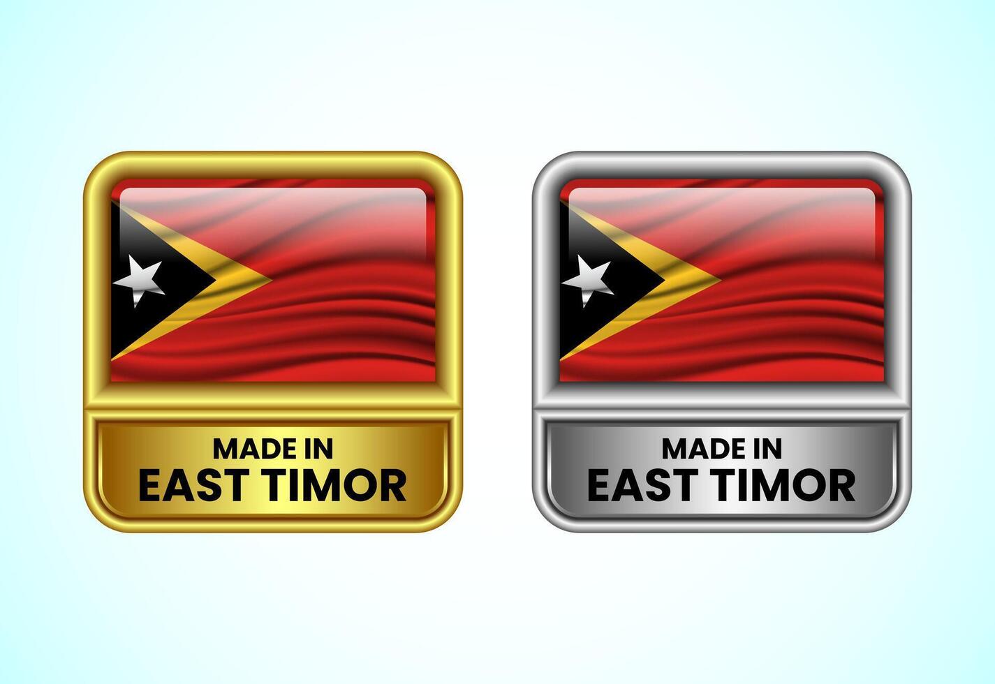 Made in East Timor label icon in gold and silver color. Flag icon set for business vector