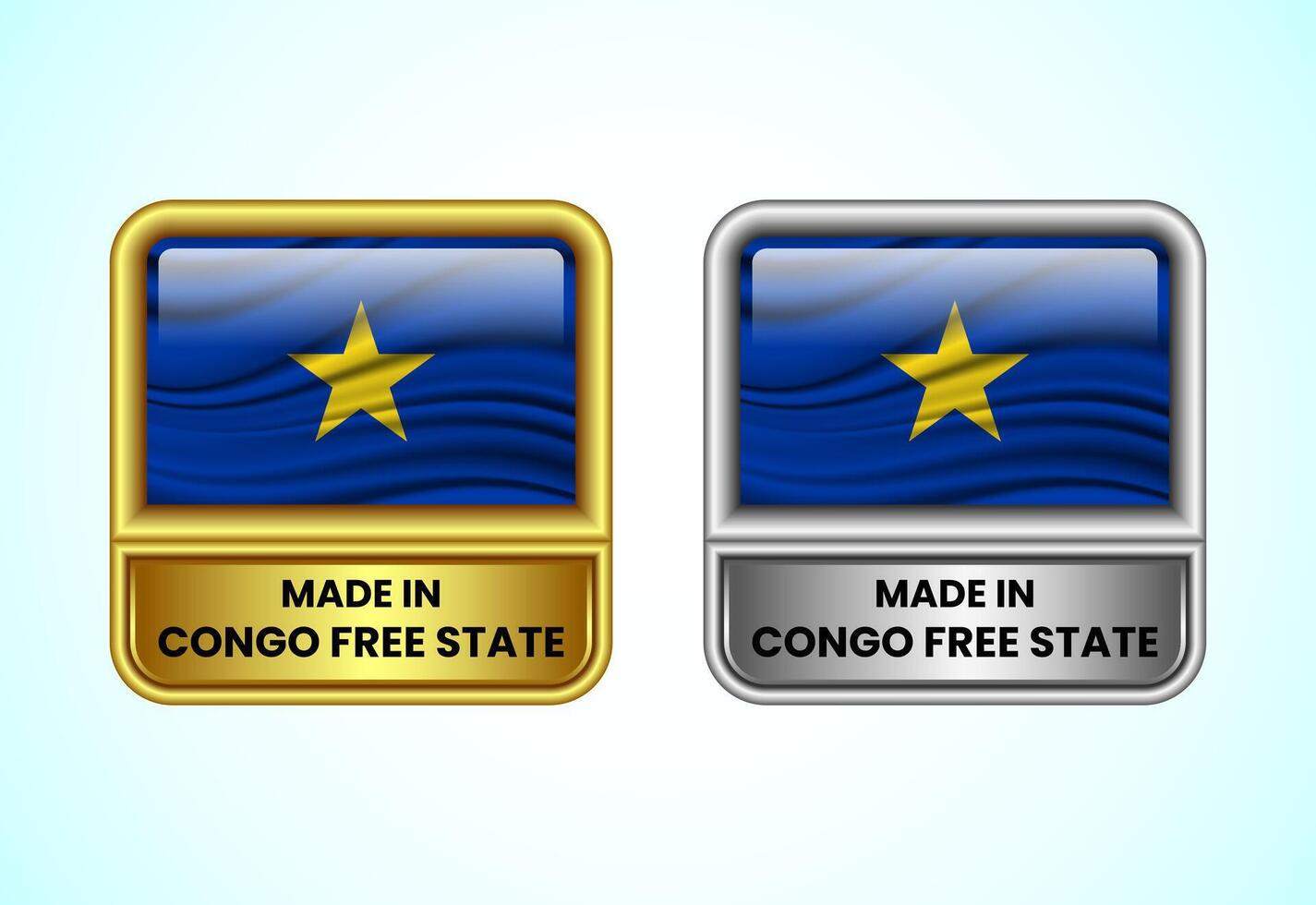 Made in Congo Free State label icon in gold and silver color. Flag icon set for business vector