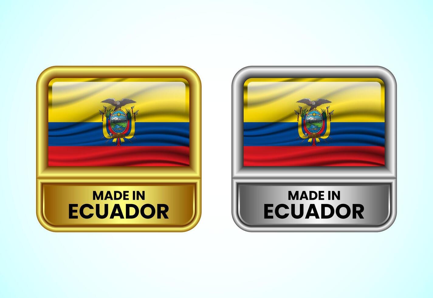 Made in Ecuador label icon in gold and silver color. Flag icon set for business vector