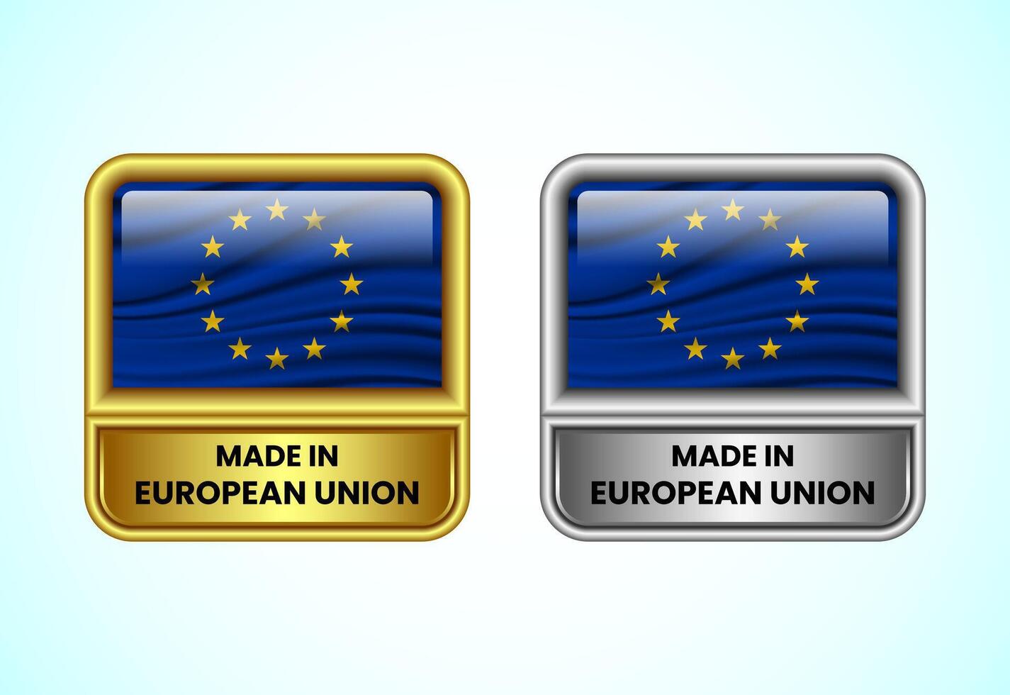 Made in European Union label icon in gold and silver color. Flag icon set for business vector