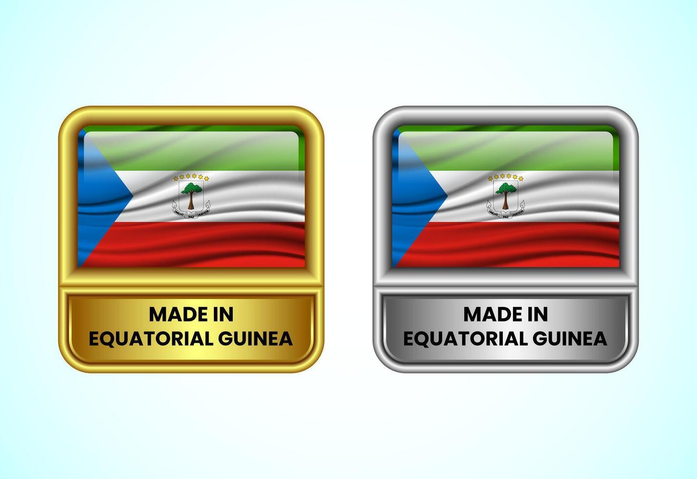 Made in Equatorial Guinea label icon in gold and silver color. Flag icon set for business vector