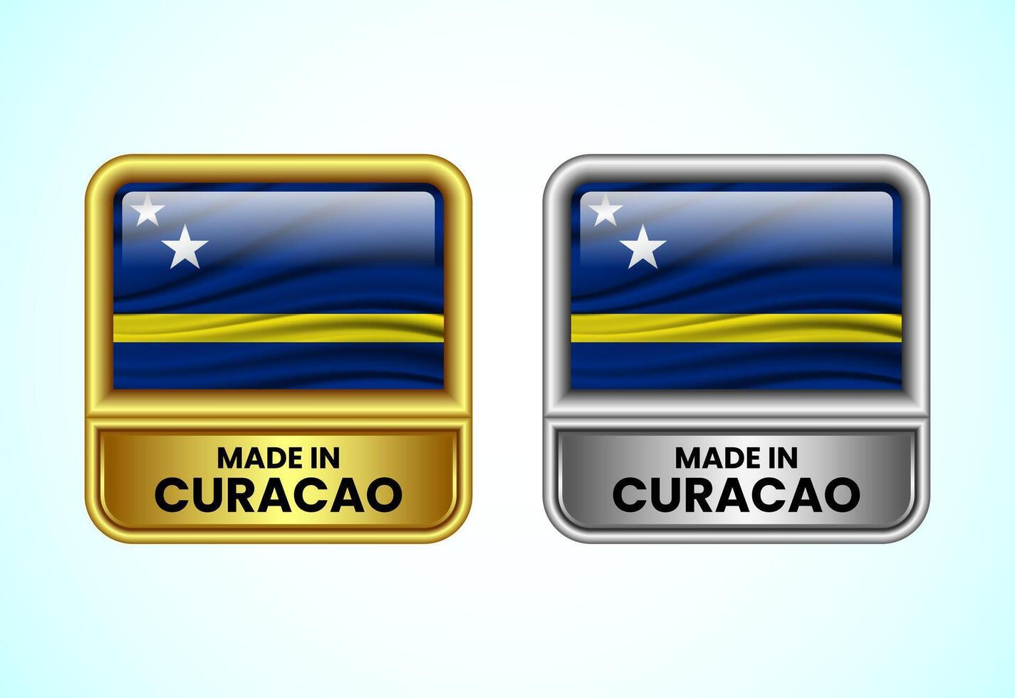 Made in Curacao label icon in gold and silver color. Flag icon set for business vector