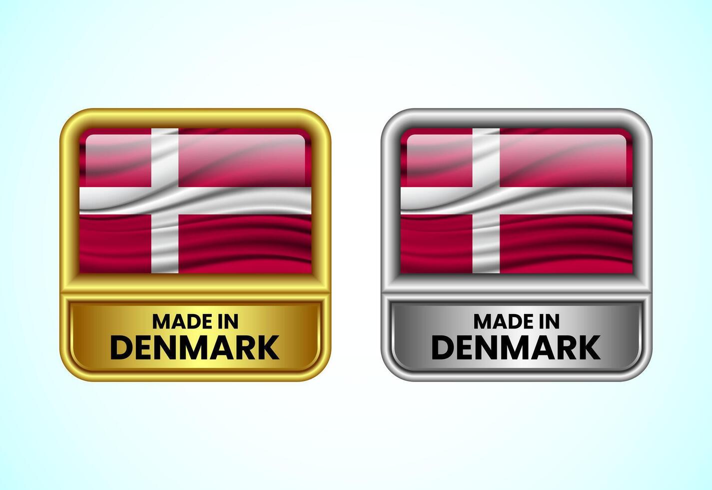 Made in Denmark label icon in gold and silver color. Flag icon set for business vector