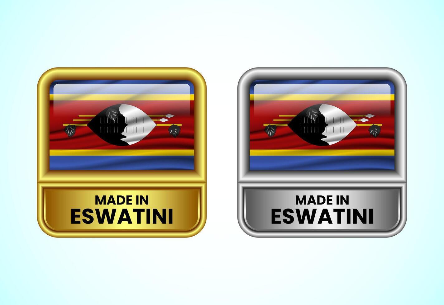 Made in Eswatini label icon in gold and silver color. Flag icon set for business vector