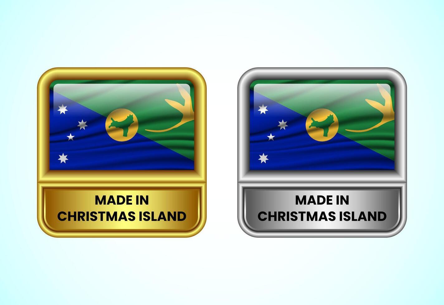 Made in Christmas Island label icon in gold and silver color. Flag icon set for business vector
