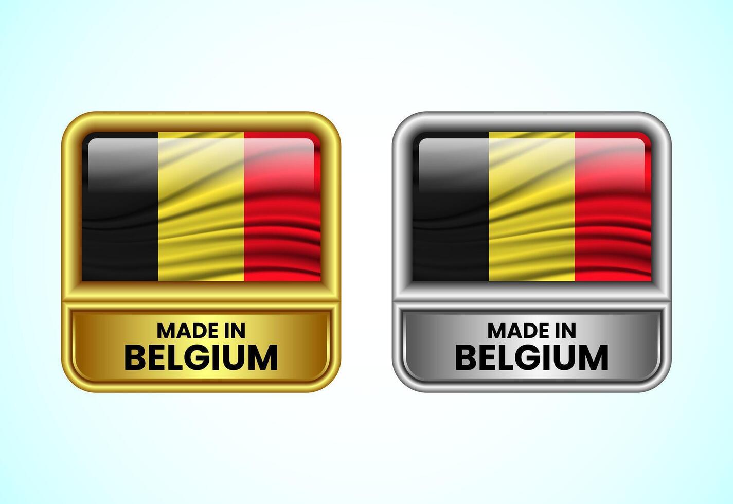 Made in Belgium label icon in gold and silver color. Flag icon set for business vector