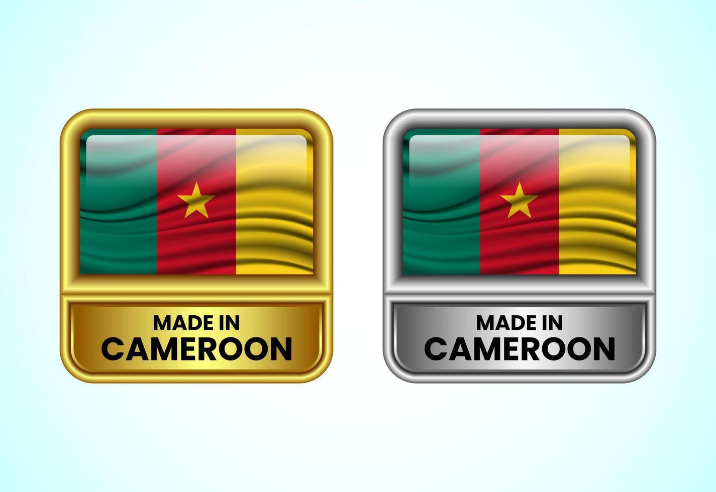 Made in Cameroon label icon in gold and silver color. Flag icon set for business vector
