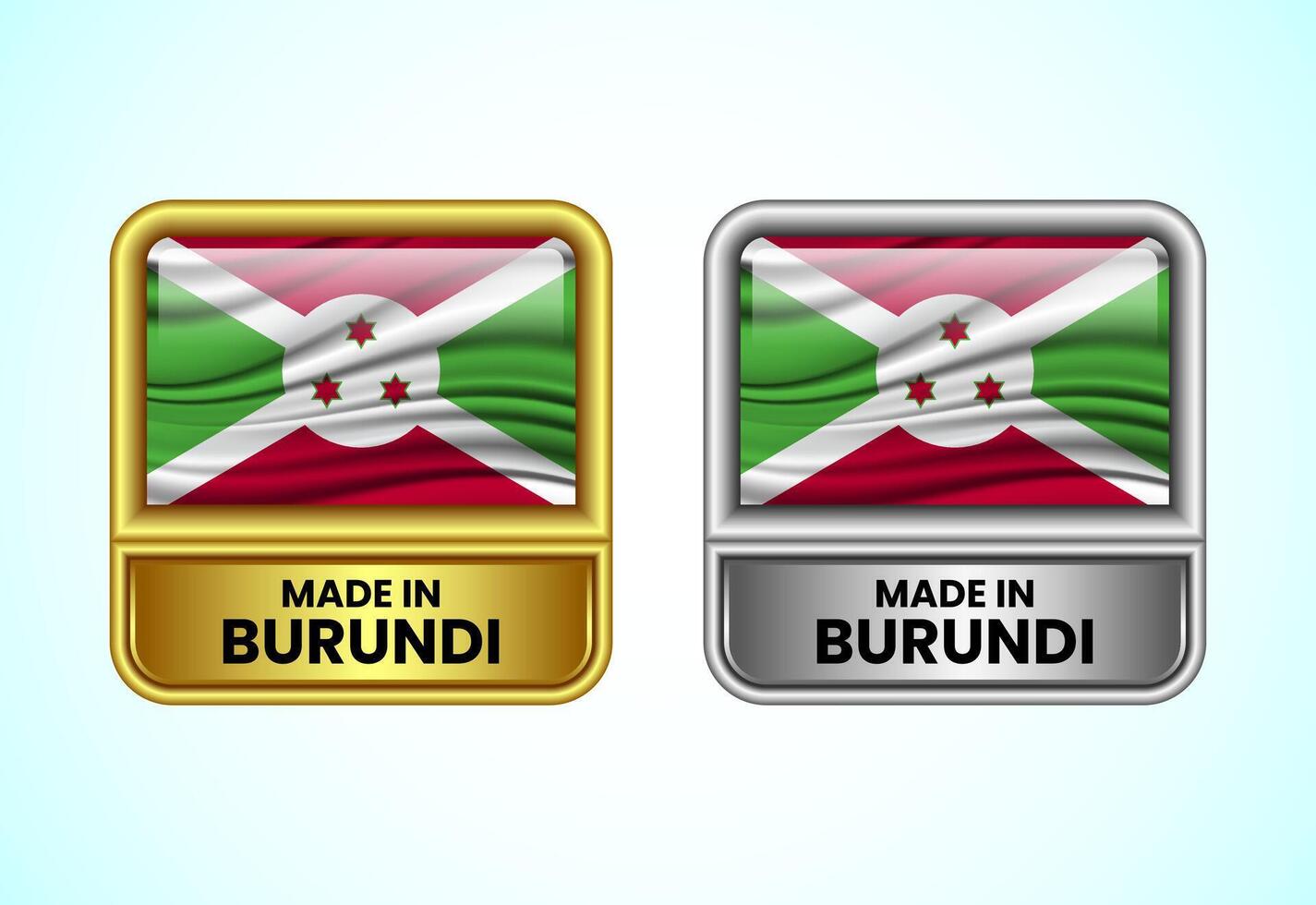 Made in Burundi label icon in gold and silver color. Flag icon set for business vector