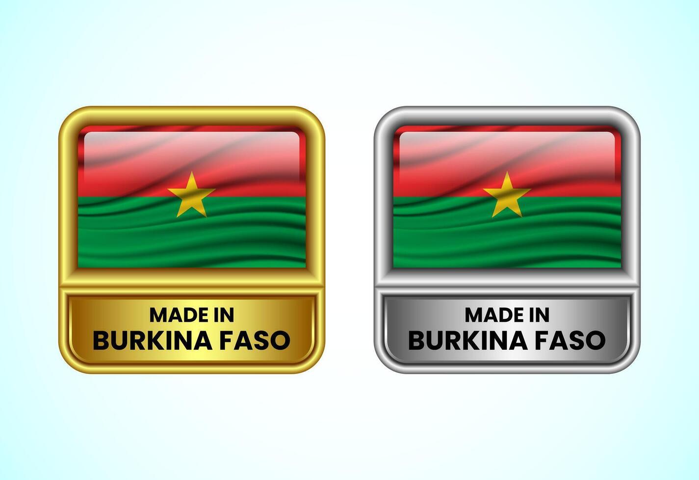 Made in Burkina Faso label icon in gold and silver color. Flag icon set for business vector